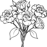 lisianthus blomma översikt illustration färg bok sida design, lisianthus blomma svart och vit linje konst teckning färg bok sidor för barn och vuxna vektor