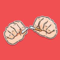 ett illustration av hand pank cigarett, Nej rökning illustration design isolerat i en röd bakgrund. rökning döda tecken illustration för affisch. sluta rökning. ohälsosam vana av rökning vektor
