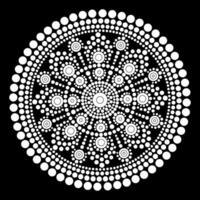 Punkt Mandala Färbung Seite zum Entspannung und Meditation. Ureinwohner traditionell Kunst. Punkt Gemälde modisch Volk Design isoliert auf schwarz Hintergrund Färbung Buch zum Kinder und Erwachsene vektor