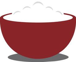 gekocht Reis im ein rot Schüssel auf grau Hintergrund vektor