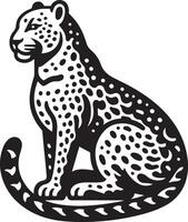 leopard Sammanträde silhuett illustration på vit bakgrund. vektor