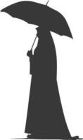 Silhouette unabhängig Emirate Frauen tragen abaya mit Regenschirm schwarz Farbe nur vektor