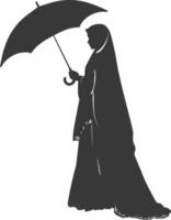 Silhouette unabhängig Emirate Frauen tragen abaya mit Regenschirm schwarz Farbe nur vektor