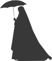 Silhouette unabhängig Emirate Frauen tragen abaya mit Regenschirm schwarz Farbe nur vektor