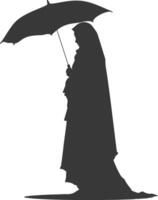 Silhouette unabhängig Emirate Frauen tragen abaya mit Regenschirm schwarz Farbe nur vektor