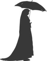 Silhouette unabhängig Emirate Frauen tragen abaya mit Regenschirm schwarz Farbe nur vektor