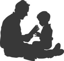 Silhouette Vater lesen ein Buch zu Kind voll Körper schwarz Farbe nur vektor