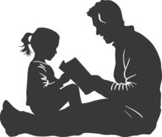 Silhouette Vater lesen ein Buch zu Kind voll Körper schwarz Farbe nur vektor