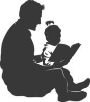 Silhouette Vater lesen ein Buch zu Kind voll Körper schwarz Farbe nur vektor