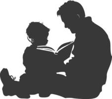 Silhouette Vater lesen ein Buch zu Kind voll Körper schwarz Farbe nur vektor