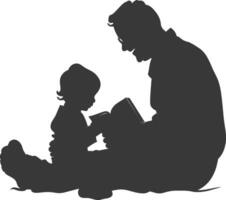 Silhouette Vater lesen ein Buch zu Kind voll Körper schwarz Farbe nur vektor