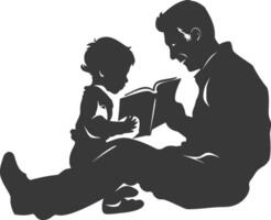 Silhouette Vater lesen ein Buch zu Kind voll Körper schwarz Farbe nur vektor