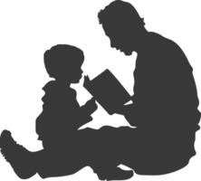 Silhouette Vater lesen ein Buch zu Kind voll Körper schwarz Farbe nur vektor