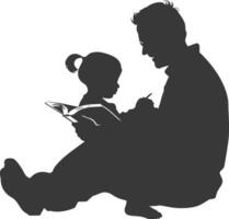 Silhouette Vater lesen ein Buch zu Kind voll Körper schwarz Farbe nur vektor