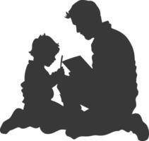 Silhouette Vater lesen ein Buch zu Kind voll Körper schwarz Farbe nur vektor