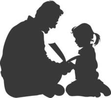silhuett far läsning en bok till barn full kropp svart Färg endast vektor