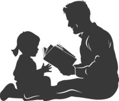 Silhouette Vater lesen ein Buch zu Kind voll Körper schwarz Farbe nur vektor