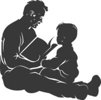 Silhouette Vater lesen ein Buch zu Kind voll Körper schwarz Farbe nur vektor