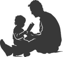 Silhouette Vater lesen ein Buch zu Kind voll Körper schwarz Farbe nur vektor