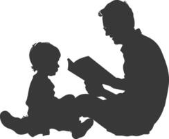 Silhouette Vater lesen ein Buch zu Kind voll Körper schwarz Farbe nur vektor