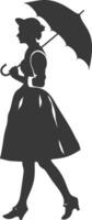silhuett oberoende Tyskland kvinnor bär dirndl med paraply svart Färg endast vektor