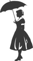 silhuett oberoende Tyskland kvinnor bär dirndl med paraply svart Färg endast vektor