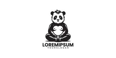 ledsen ser panda Sammanträde på jord silhuett logotyp vektor