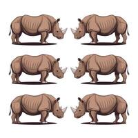 söt och skön rhinos annorlunda poser tecknad serie djur- design platt illustration isolerat på vit bakgrund vektor