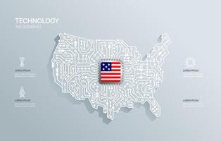 krets chip styrelse halvledare teknologi infografik. infograph krets styrelse USA Karta form begrepp bakgrund. illustration. vektor