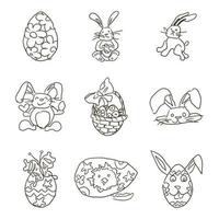 påsk doodles stor samling harar kycklingar vektor