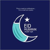 Tragen Sie eine Maske bei Eid Mubarak Vector Moon Design