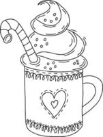 Tasse mit süßem Dessert und Karamell. Vektor-Illustration. lineare Zeichnungsskizze vektor