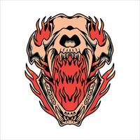 flammande tiger skalle tatuering design vektor