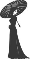 silhuett oberoende vietnamese kvinnor bär ao dai med paraply svart Färg endast vektor