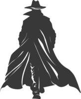 Silhouette mysteriös Mann im ein Mantel schwarz Farbe nur vektor