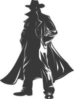 Silhouette mysteriös Mann im ein Mantel schwarz Farbe nur vektor