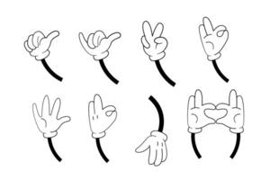 y2k Ästhetik, retro Karikatur Maskottchen Zeichen Hände. alt Animation Körper Elemente. Jahrgang Stil einstellen zum Logo. vektor