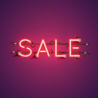 Neon realistiskt ord &quot;SALE&quot; för reklam, vektor illustration