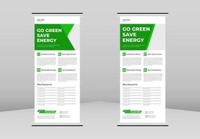 solenergi roll up banner design, gå ggreen spara energi roll up broschyr mall. affischmall för solenergi. gå ggreen spara energi dl flyer, trend business roll up banner design vektor