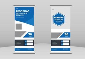 Dachservice Roll-Up-Banner-Design, Gebäudedach-Experten Poster Roll-Up-Broschürenvorlage. Hausdach Experten Postervorlage. Proofing-Service-Service-Poster dl-Flyer vektor