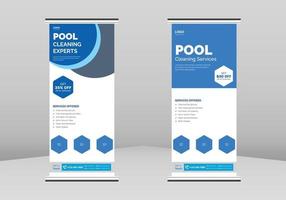 Schwimmbadreinigungsservice Flyer Roll-Up-Banner-Design, Pool-Wartungsservice-Poster-Roll-Up-Broschürenvorlage. Schwimmbadreinigungsplakat dl-Flyer, Trendgeschäft Roll-Up-Banner-Design vektor