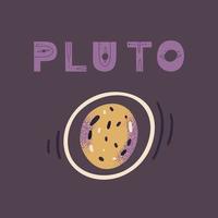 affisch med bokstäver pluto och planet. vektorillustration för affischer, utskrifter och kort vektor