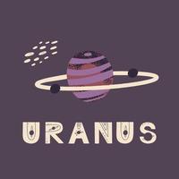 affisch med uranus bokstäver och planet. vektorillustration för affischer, utskrifter och kort vektor