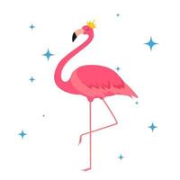 vacker liten prinsessa rosa flamingo i gyllene krona. vektor illustration