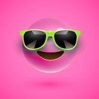 Hög detaljerad 3D smiley med solglasögon på en färgstark bakgrund, vektor illustration