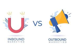 Inbound- und Outbound-Marketing-Business-Vektorillustration mit Magnet- und Megaphon-Design, um Kunden offline oder online für Web oder Poster zu gewinnen vektor