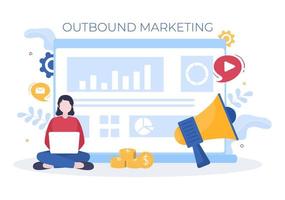 Outbound-Marketing-Business-Vektorillustration mit Megaphon-Design, um Kunden offline oder online für Web oder Poster zu gewinnen vektor