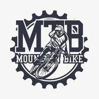 Logo-Design-MTB-Mountainbike mit Mann, der Mountainbike-Vintage-Illustration fährt vektor