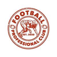 Logo-Design-Fußballprofi est 2020 mit Fußballspieler, der Vintage-Illustration für die Tackle-Position macht vektor