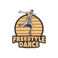 Logo-Design-Freestyle-Tanz mit Mann, der Vintage-Illustration tanzt vektor